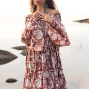 Boho Off-Shoulder Cotton Maxi Dress: Cinnamon Petal Floral Gown - Lucia - Image 6