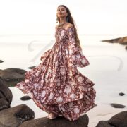 Boho Off-Shoulder Cotton Maxi Dress: Cinnamon Petal Floral Gown - Lucia - Image 4