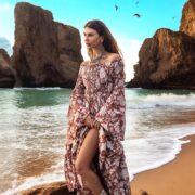 Boho Off-Shoulder Cotton Maxi Dress: Cinnamon Petal Floral Gown - Lucia - Image 10