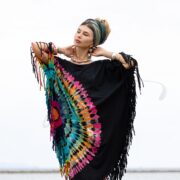 Rainbow Tie-Dye Fringe Tunic Dress: Handmade Boho Cotton Kaftan, Plus Size Inclusive - Arlo - Image 4