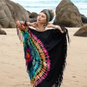 Rainbow Tie-Dye Fringe Tunic Dress: Handmade Boho Cotton Kaftan, Plus Size Inclusive - Arlo - Image 8