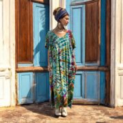 Handmade Tie-Dye Cotton Kaftan Maxi Dress: Ocean Mirage Boho Beach Cover-Up - Nora - Image 5