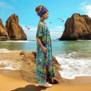 Handmade Tie-Dye Cotton Kaftan Maxi Dress: Ocean Mirage Boho Beach Cover-Up - Nora - Image 9