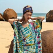 Handmade Tie-Dye Cotton Kaftan Maxi Dress: Ocean Mirage Boho Beach Cover-Up - Nora - Image 10