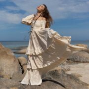 Off-Shoulder Boho Wedding Dress: Tiered Cotton Maxi Dress - Lucia - Image 9