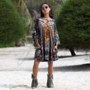 Plus Size Tie-Dye Cotton Caftan: Boho Festival Tunic Dress - Galaxy