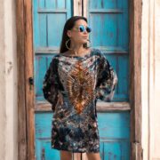 Plus Size Tie-Dye Cotton Caftan: Boho Festival Tunic Dress - Galaxy - Image 8