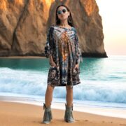 Plus Size Tie-Dye Cotton Caftan: Boho Festival Tunic Dress - Galaxy - Image 10
