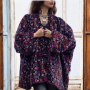 Boho Velvet Kimono Jacket: Hand Block Print Raven Indigo, Plus Size - Mei - Image 8