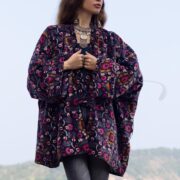Boho Velvet Kimono Jacket: Hand Block Print Raven Indigo, Plus Size - Mei - Image 4