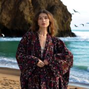 Plus Size Velvet Kimono: Hand Block Printed Floral Boho Duster - MAI - Image 10