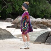 Plus Size Tie-Dye Tunic Top: Handmade Cotton Boho Caftan, Aurora Flame - Celestia - Image 9