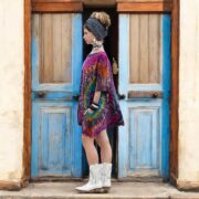 Plus Size Tie-Dye Tunic Top: Handmade Cotton Boho Caftan, Aurora Flame - Celestia - Image 6