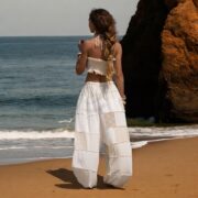 Boho Lace Patchwork Cotton Pants: Wide Leg Festival Trousers - Chesa - Image 9