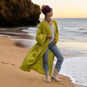 Handmade Boho Kimono Duster: Willow Mist Zigzag Rayon Robe - Image 5