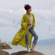 Handmade Boho Kimono Duster: Willow Mist Zigzag Rayon Robe
