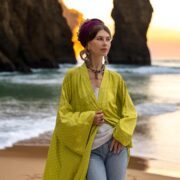Handmade Boho Kimono Duster: Willow Mist Zigzag Rayon Robe - Image 8