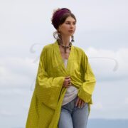 Handmade Boho Kimono Duster: Willow Mist Zigzag Rayon Robe - Image 4