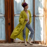 Handmade Boho Kimono Duster: Willow Mist Zigzag Rayon Robe - Image 9