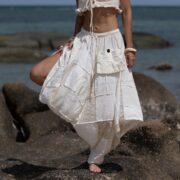 Handmade Boho Patchwork Harem Pants: Ivory Cotton Festival Trousers - Paloma - Image 4