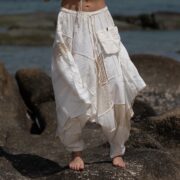 Handmade Boho Patchwork Harem Pants: Ivory Cotton Festival Trousers - Paloma - Image 5
