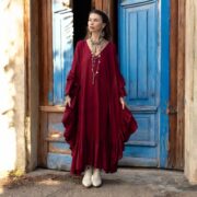 Plus Size Boho Kaftan Maxi Dress: Garnet Rose Lace Trim Rayon Gown. Wild Heart - Image 10