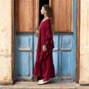 Plus Size Boho Kaftan Maxi Dress: Garnet Rose Lace Trim Rayon Gown. Wild Heart - Image 8