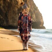 Handmade Tiedye Cotton Tunic: Boho Fringe Poncho, Plus Size - Arlo - Image 3