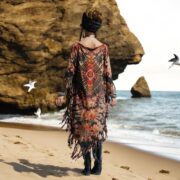 Handmade Tie Dye Poncho Dress: Boho Fringe Cotton Cover-Up - Arlo - Image 3