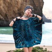 Handmade Tie-Dye Cotton Caftan Dress: Plus Size Boho Tunic Top - Celestia - Image 4