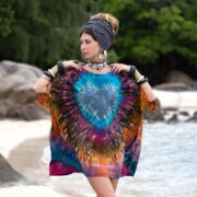 Plus Size Tie-Dye Caftan Dress: Handmade Boho Cotton Tunic - Mystic Heartburst - Celestia - Image 4