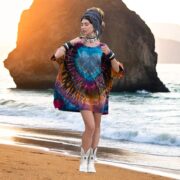 Plus Size Tie-Dye Caftan Dress: Handmade Boho Cotton Tunic - Mystic Heartburst - Celestia