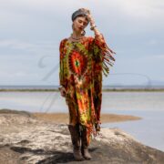 Plus Size Tie-Dye Fringe Tunic: Boho Festival Cotton Kaftan - Arlo