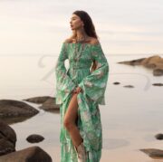 Boho Cotton Maxi Dress: Sage Bloom Off-Shoulder Gown - Lucia - Image 5