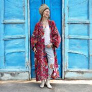Floral Velvet Kimono Duster: Boho Chic Cotton Jacket - Mai - Image 5