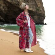 Floral Velvet Kimono Duster: Boho Chic Cotton Jacket - Mai - Image 2
