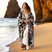 Plus Size Velvet Kimono Duster: Onyx Mandala Boho Robe - Harper Jade - Image 7