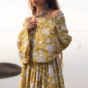 Boho Marigold Floral Maxi Dress: Off-Shoulder Cotton Wedding Gown - Lucia - Image 6