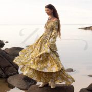 Boho Marigold Floral Maxi Dress: Off-Shoulder Cotton Wedding Gown - Lucia - Image 3