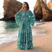 Aqua Bloom Cotton Maxi Dress: Boho Off-Shoulder Floral Gown - Lucia - Image 8