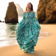 Aqua Bloom Cotton Maxi Dress: Boho Off-Shoulder Floral Gown - Lucia - Image 10