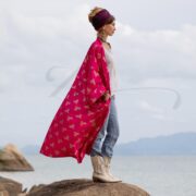 Magenta Bloom Kimono Robe: Gold Floral Bridal Cover-Up - Alura - Image 2
