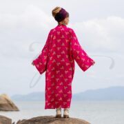 Magenta Bloom Kimono Robe: Gold Floral Bridal Cover-Up - Alura - Image 3