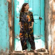 Handmade Plus Size Tie-Dye Jumpsuit: Golden Ochre Cotton Romper - Sadie - Image 5