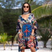 Boho Tie-Dye Peace Sign Caftan: Festival Kimono Tunic Dress - Ninive - Image 10