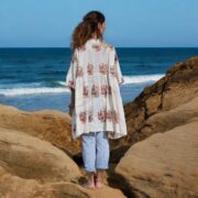Boho Cotton Babydoll Tunic - Bellina in Moonpetal Cream | Plus Size Embroidered Kaftan Top with Pockets, Handcrafted Flowy Festival Dress - Image 3