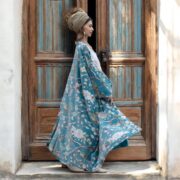 Plus Size Velvet Kimono Duster: Serene Sky Floral Boho Robe - Harper Jade - Image 2
