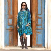 Plus Size Tie Dye Tunic Dress: Galaxy Ocean Vortex Cotton Kaftan