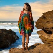 Plus Size Tie-Dye Tunic Dress: Cotton Kimono Mini with Pockets - Kumo