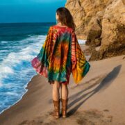 Plus Size Tie-Dye Tunic Dress: Cotton Kimono Mini with Pockets - Kumo - Image 3